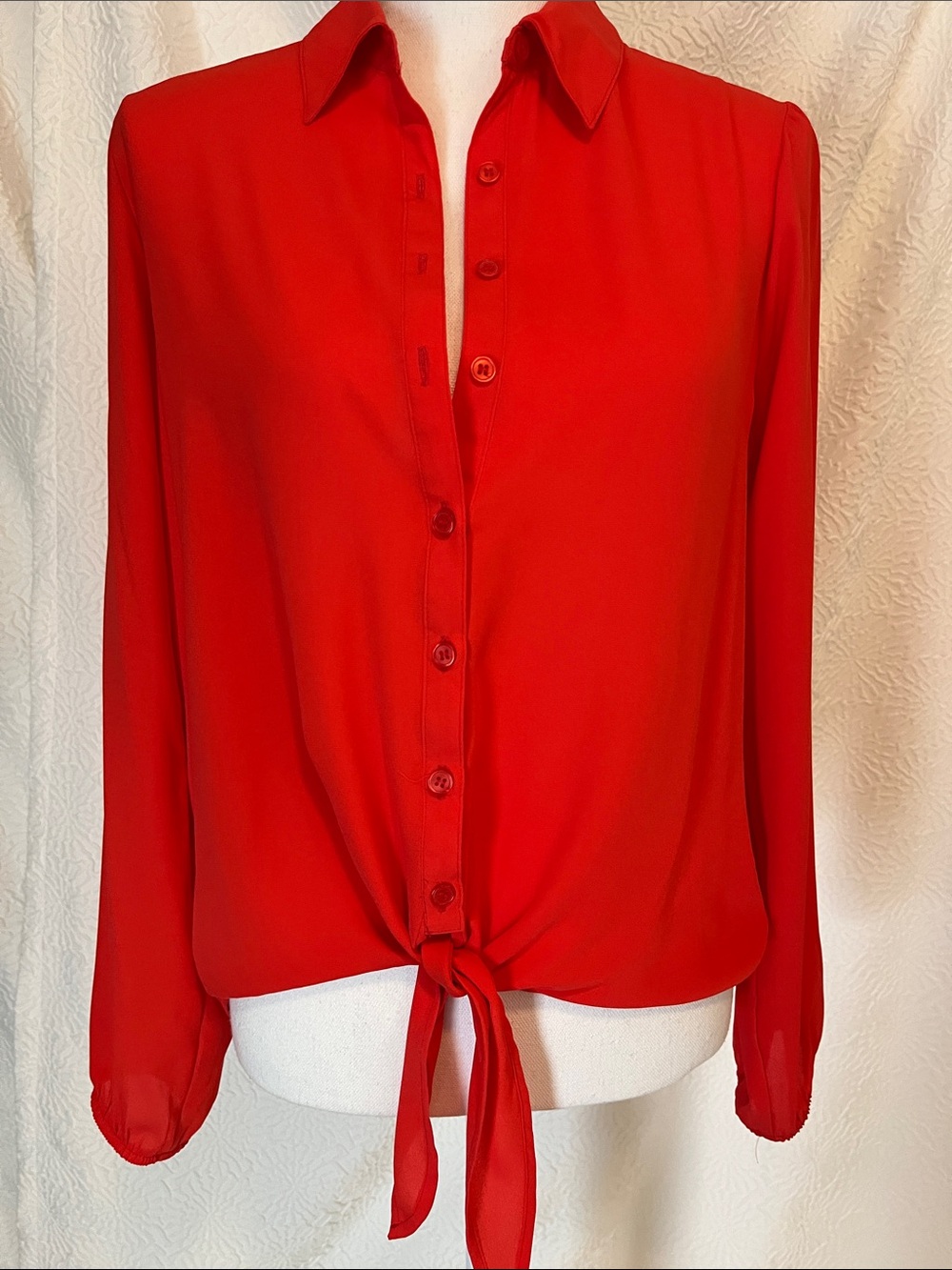 NY Collection Red Tie-Front Button-Down Blouse